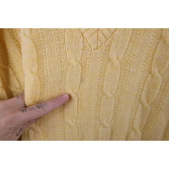 Vtg 70s Streetwear Mens Large Blank Chunky Cable Knit V-Neck Sweater Yellow USA - Picture 4 of 10